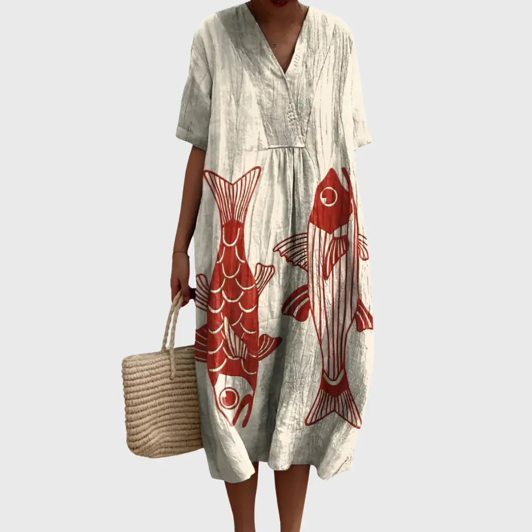 Tessa | Koi Fish Print Relaxed Midi Dress