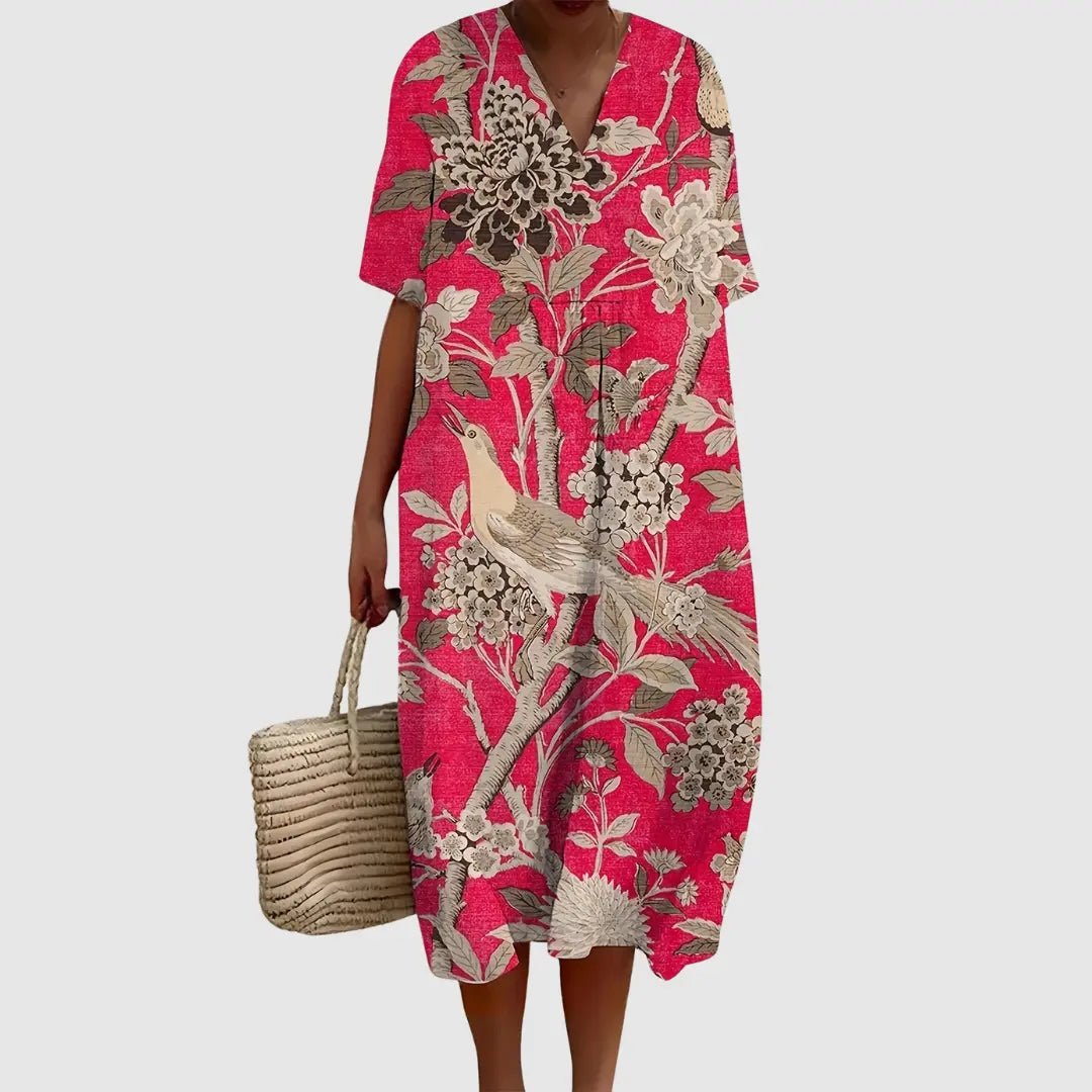 Clementine | Vintage Bird & Blossom Midi Dress