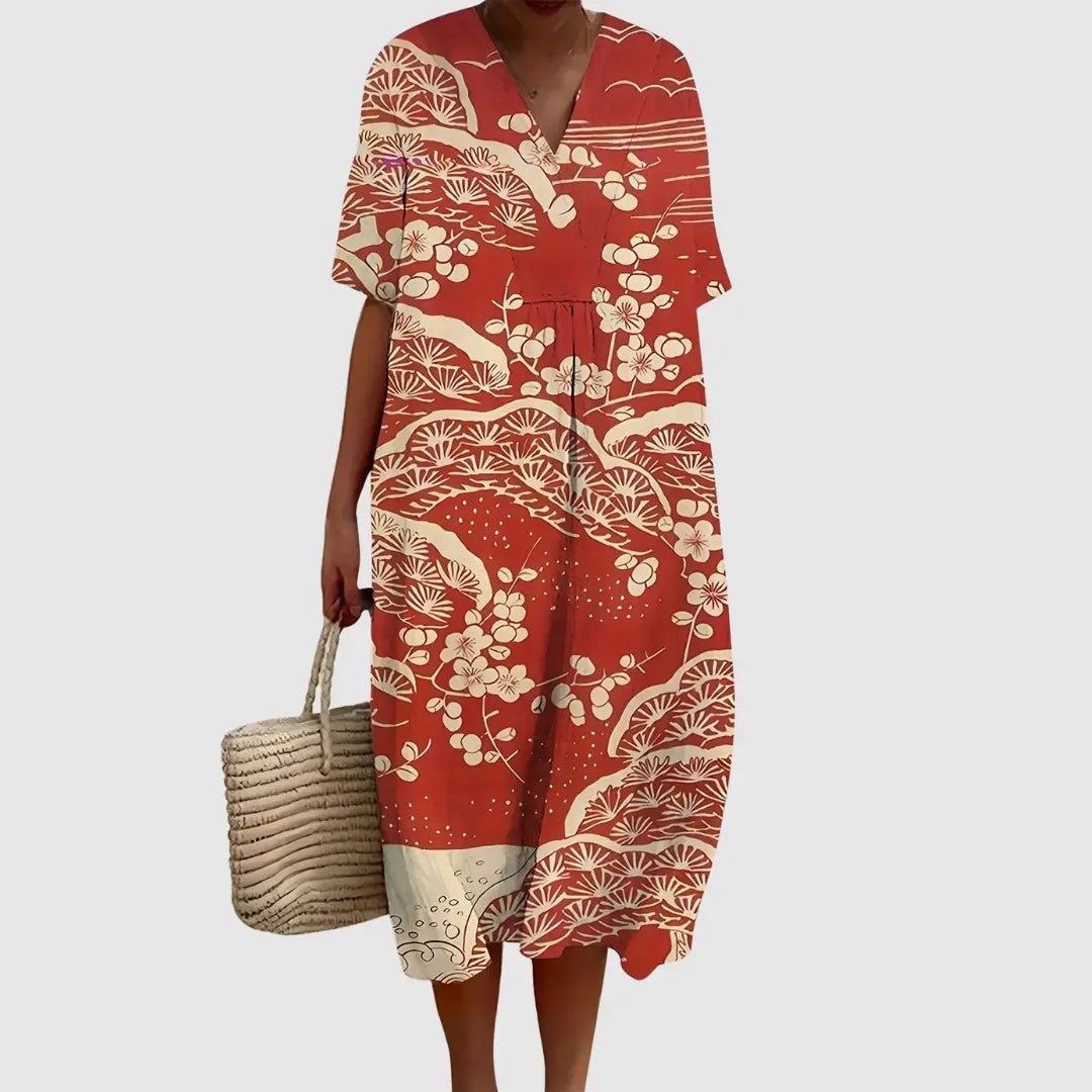Naomi | Terracotta Blossom Print Midi Dress