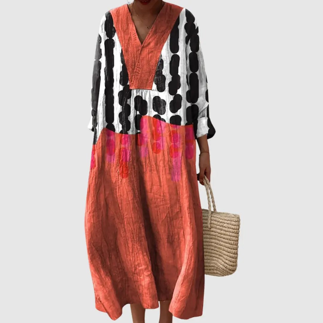 Orla | Coral Dot Brushstroke Midi Dress