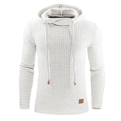 Waffle-Knit Winter Hoodie for Men with Drawstrings