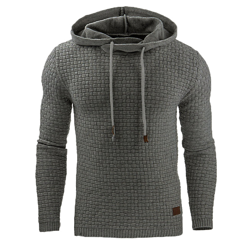 Waffle-Knit Winter Hoodie for Men with Drawstrings