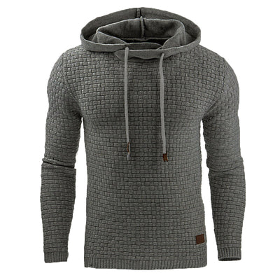 Waffle-Knit Winter Hoodie for Men with Drawstrings