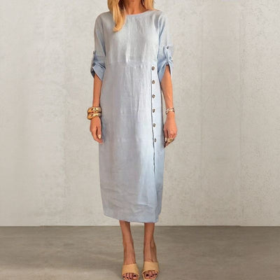 Adelie™ | Cotton Linen Dress with Side Buttons