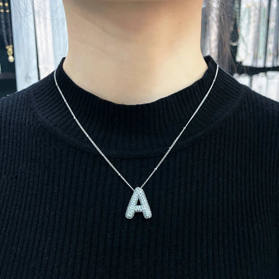 Bubble letter initial necklace set | White Gold 18k