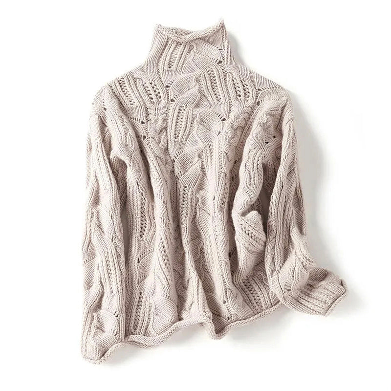 Women’s Cashmere Turtleneck with Combined Knit Patterns