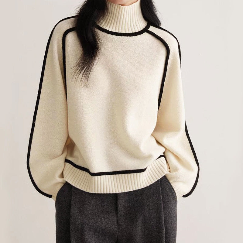 Women’s Contrast-Edge Turtleneck Knit Sweater