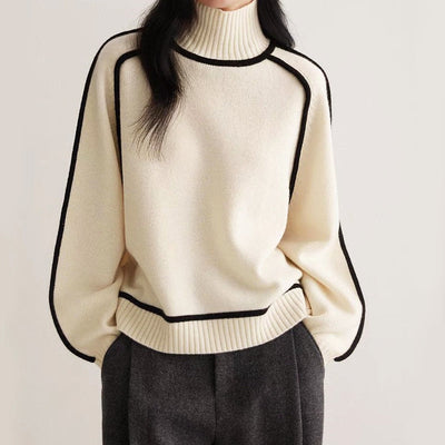 Women’s Contrast-Edge Turtleneck Knit Sweater