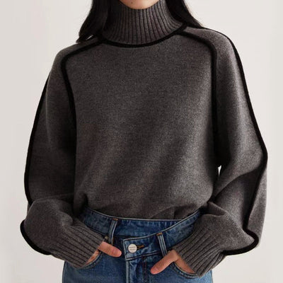 Women’s Contrast-Edge Turtleneck Knit Sweater