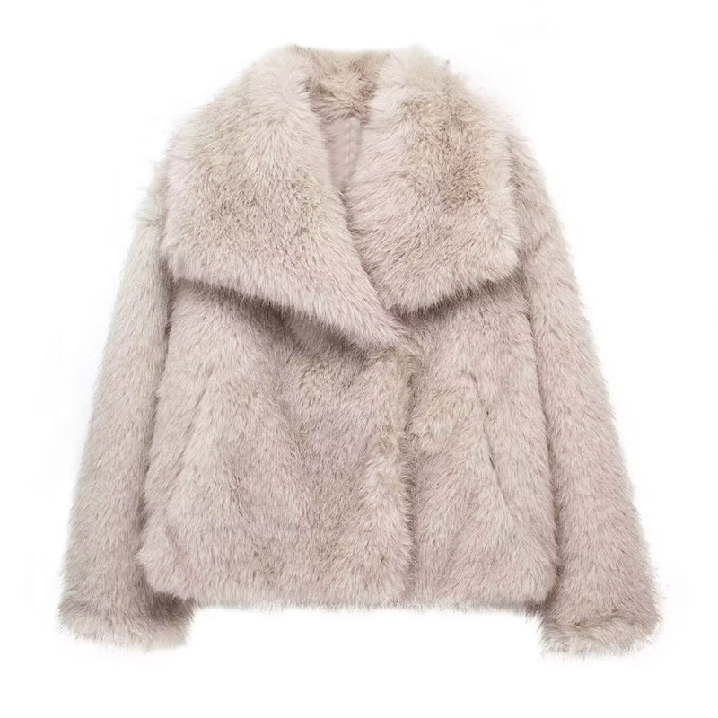 Women’s Cropped Faux Fur Coat with Oversized Collar