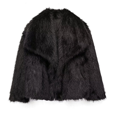 Women’s Cropped Faux Fur Coat with Oversized Collar