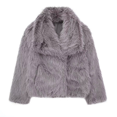 Women’s Cropped Faux Fur Coat with Oversized Collar