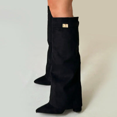 Women’s Faux Suede Knee Boots with Fold-Over Cuff