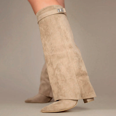 Women’s Faux Suede Knee Boots with Fold-Over Cuff