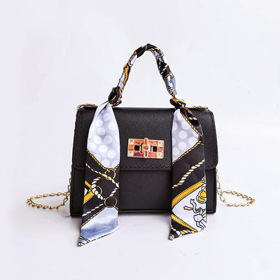 Women's Flap Bag with Scarf Handle and Golden Chain Strap