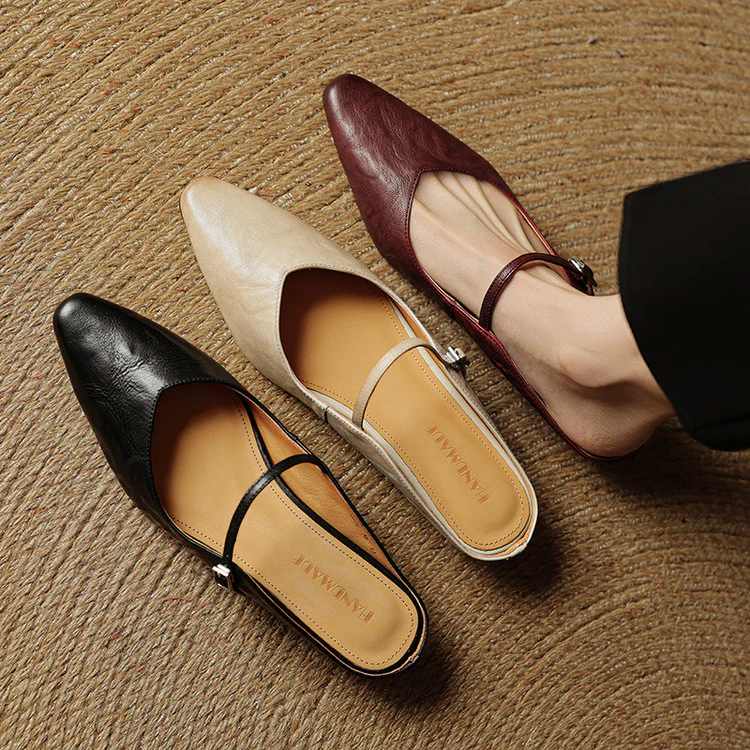 Women’s Genuine Leather Pointed-Toe Mules