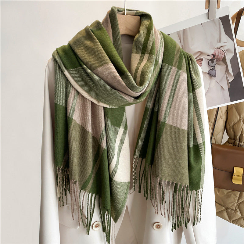 Women’s Plaid Woven Scarf with Cashmere-Inspired Texture