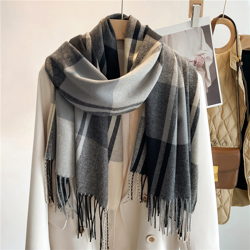 Women’s Plaid Woven Scarf with Cashmere-Inspired Texture