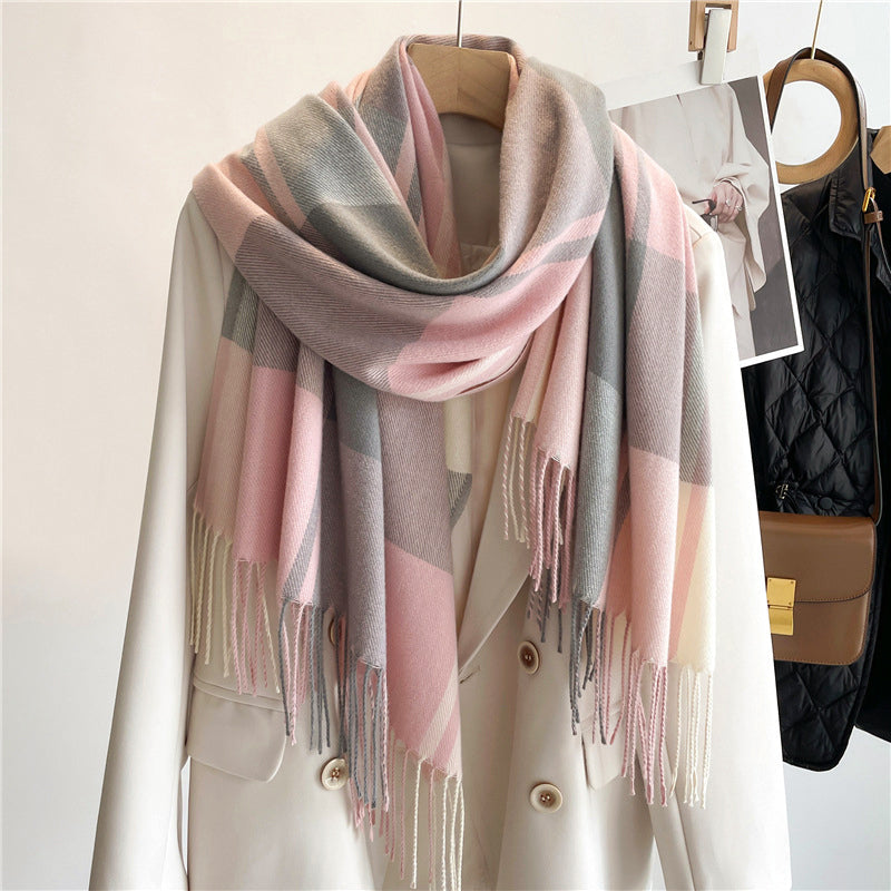 Women’s Plaid Woven Scarf with Cashmere-Inspired Texture