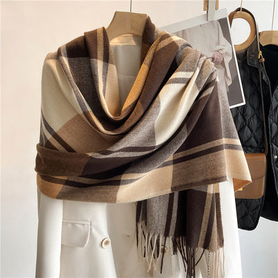 Women’s Plaid Woven Scarf with Cashmere-Inspired Texture