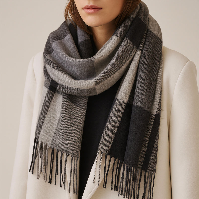 Women’s Plaid Woven Scarf with Cashmere-Inspired Texture