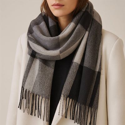 Women’s Plaid Woven Scarf with Cashmere-Inspired Texture