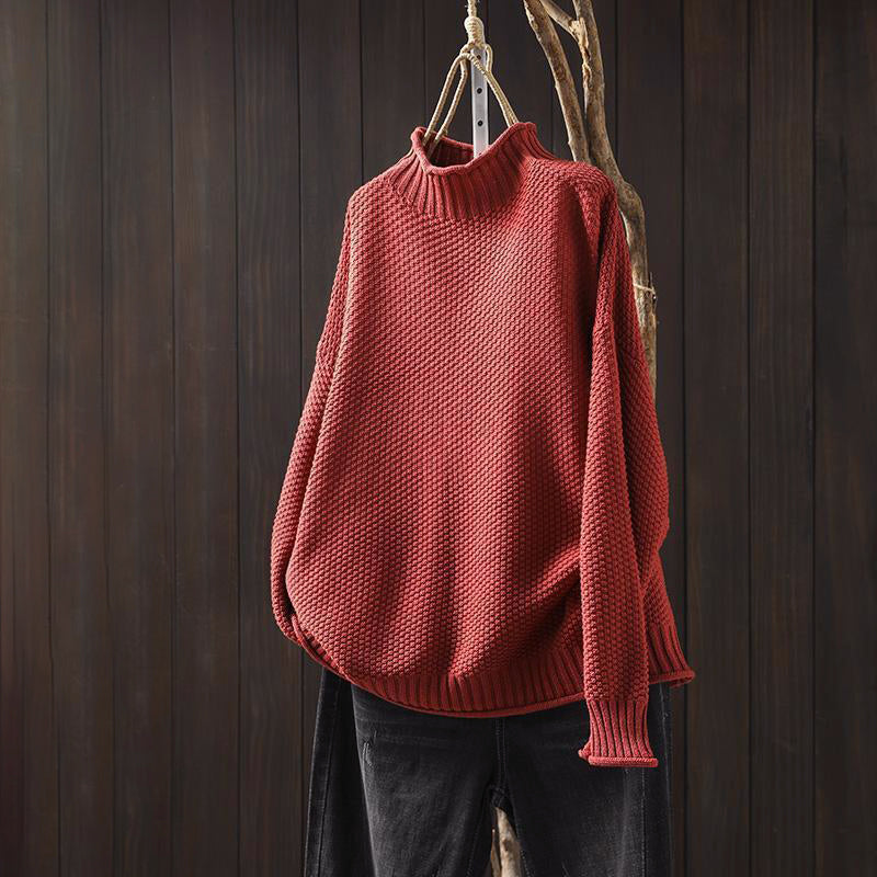Women’s Relaxed Fit High-Neck Sweater with Textured Knit