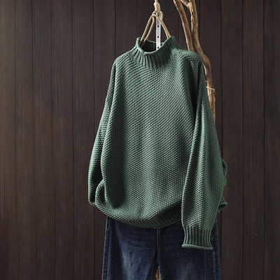 Women’s Relaxed Fit High-Neck Sweater with Textured Knit