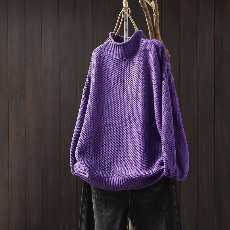 Women’s Relaxed Fit High-Neck Sweater with Textured Knit