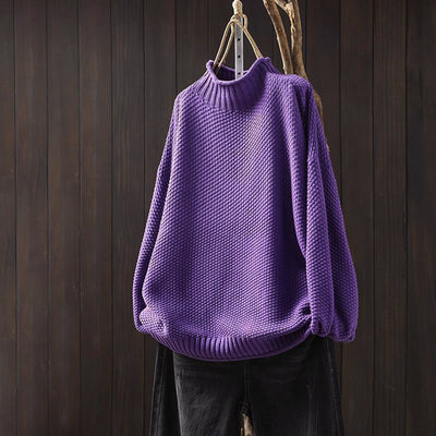 Women’s Relaxed Fit High-Neck Sweater with Textured Knit