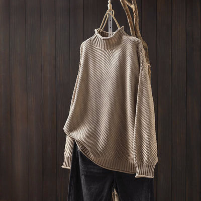 Women’s Relaxed Fit High-Neck Sweater with Textured Knit