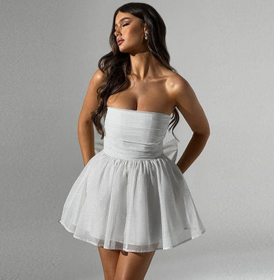 Emily | Women’s Strapless Pleated Mini Dress with Flared Hem