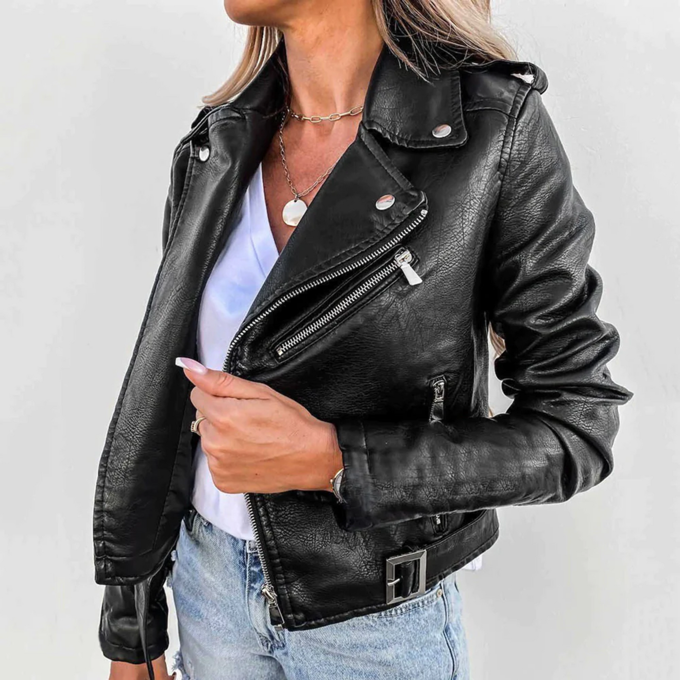 Taylor | Women’s Trendy Zip-Up Biker Jacket