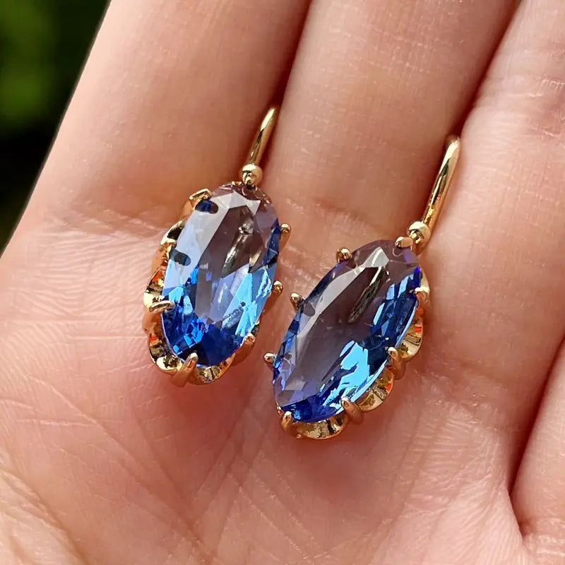 Golden Blue Bloom Earrings | Gold 16k