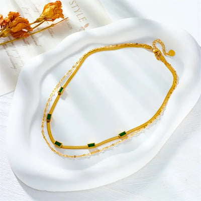 Sorella Gem Double-Layer Retro Necklace | Gold 18k