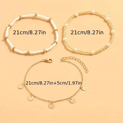 Coastal Charm 3-Piece Layered Anklet Set | Gold 18k