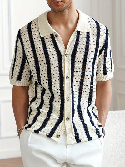 Fiorenzo D'Amico Knit Striped Button-Up Shirt