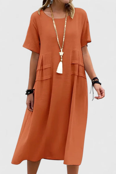 Chloe | Loose Short-Sleeve Pocket Midi Dress