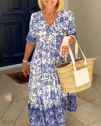 Aria™ | Elegant Floral Dress with V-Neck