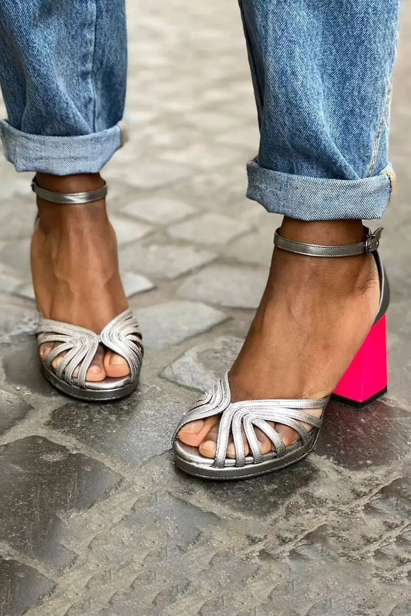 Seraphina | Colorful, Shiny Sandals with Buckle and Chunky Heel