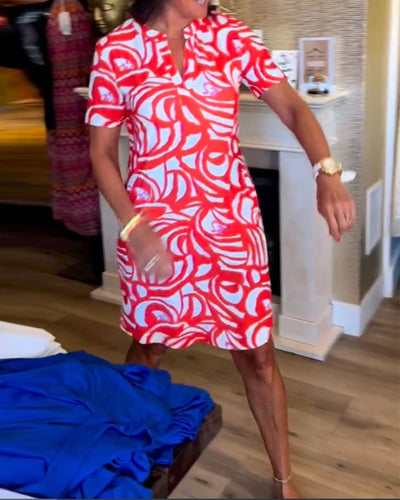 Marlo - Casual Loose Fit Printed V-Neck Dress