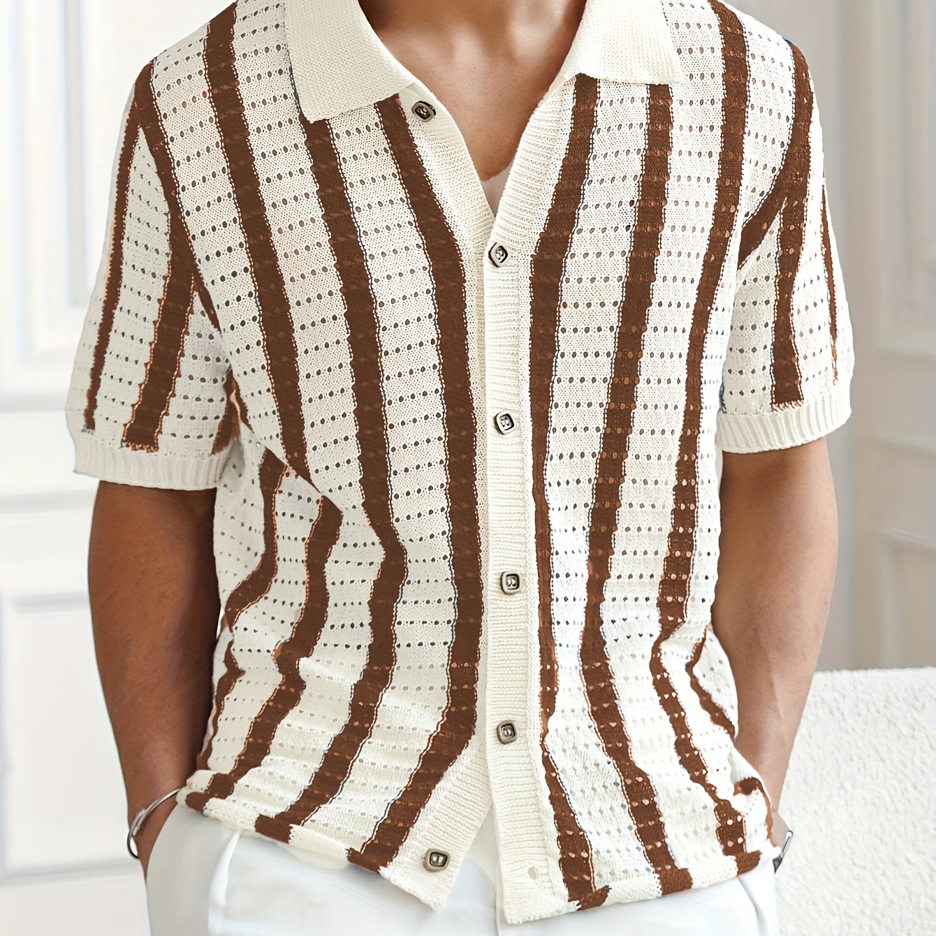 Fiorenzo D'Amico Knit Striped Button-Up Shirt