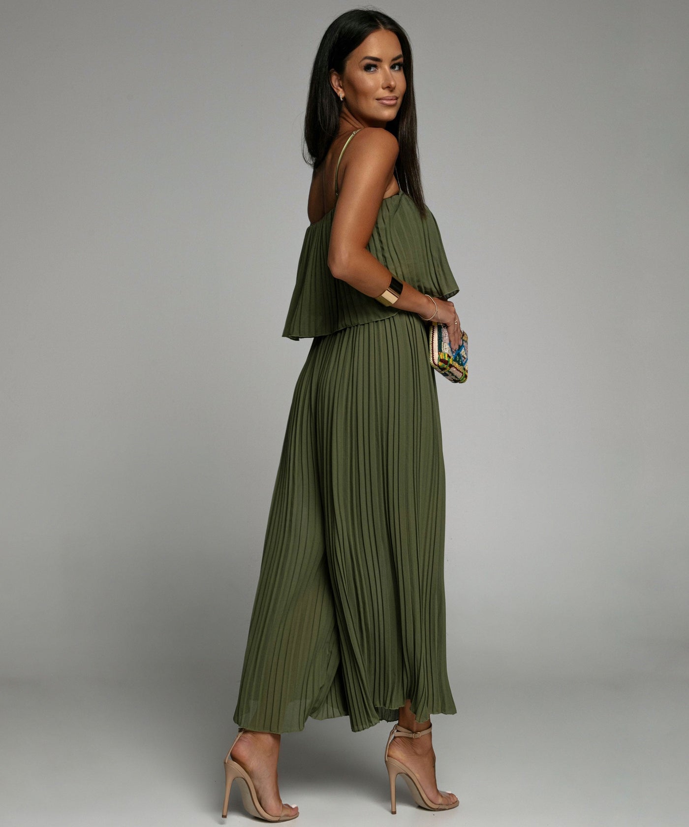 Avencea Khaki Pleated Jumpsuit