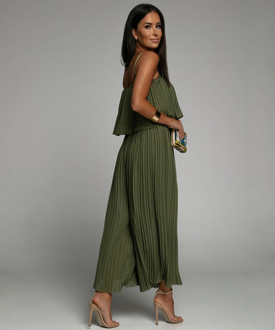 Avencea Khaki Pleated Jumpsuit