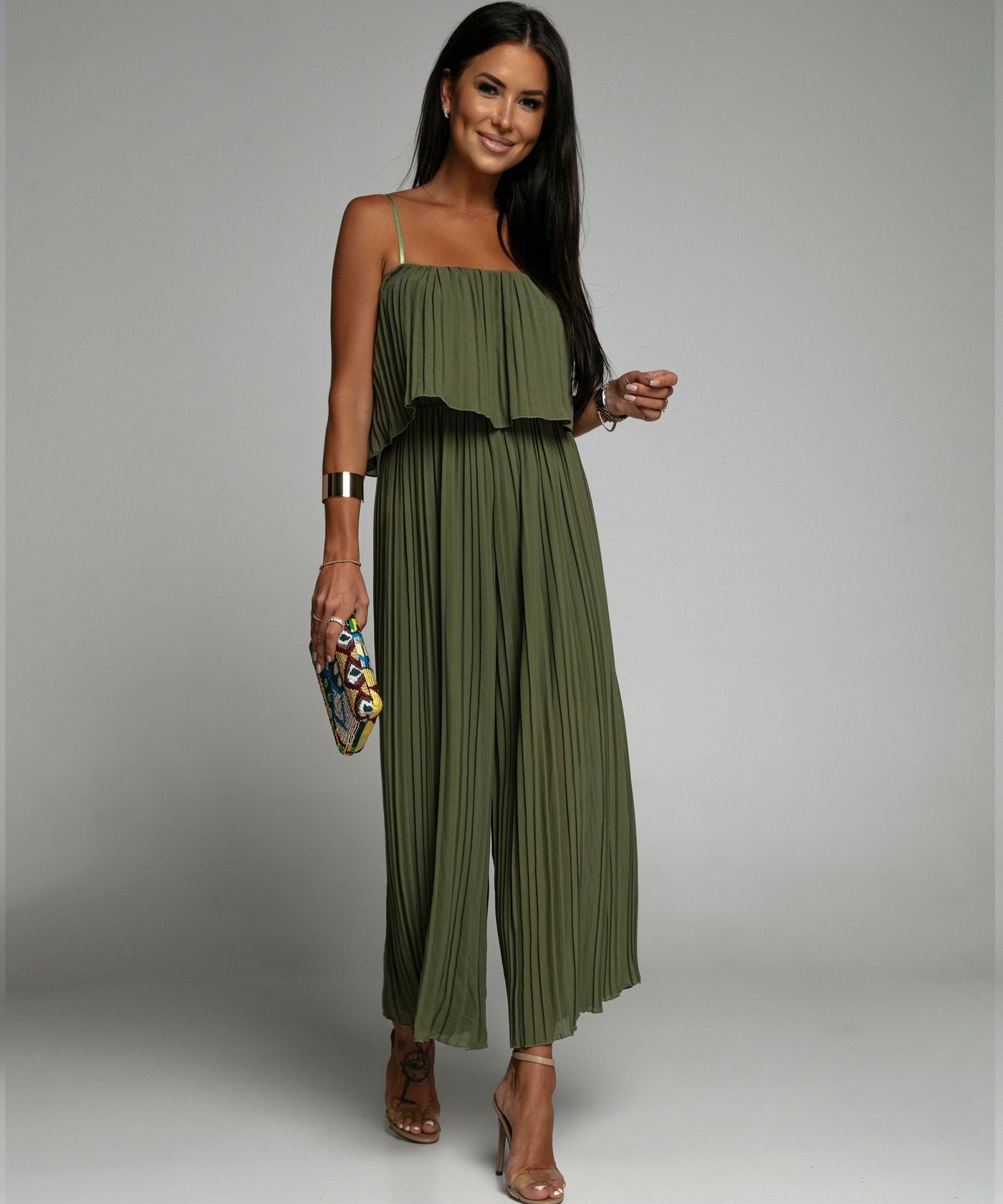 Avencea Khaki Pleated Jumpsuit