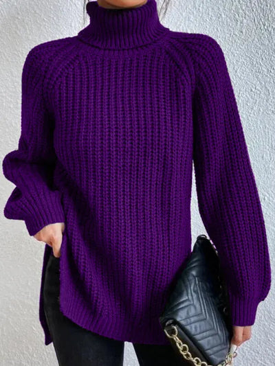 Avencea Turtleneck Sweater with Raglan Sleeves and Split Hem