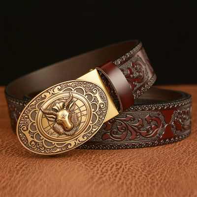 Men's Vintage Cowhide Personalized Carved Automatic Buckle Belt MTA0967F5U