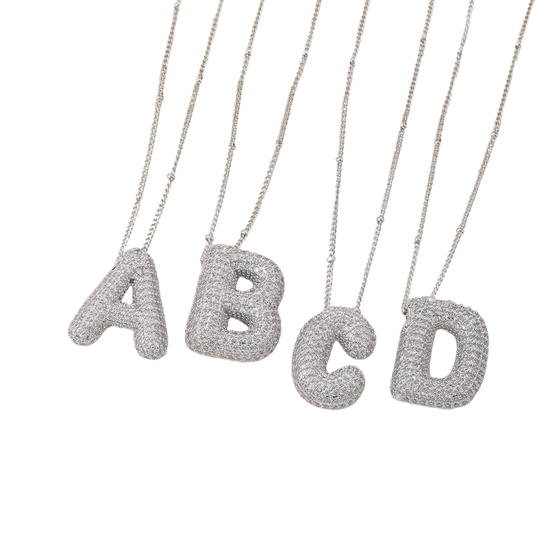 Bubble letter initial necklace set | White Gold 18k