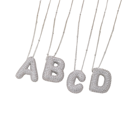 Bubble letter initial necklace set | White Gold 18k