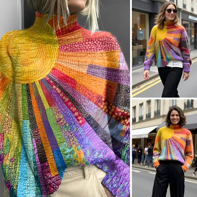 Sarah™ | Bright Sunburst Patchwork Turtleneck Sweater